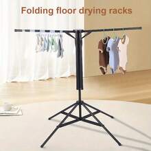 Foldable Metal Laundry Drying Rack – Space-Saving Pole-Mounted Design For Indoor & Outdoor Use | 20 Non-Slip Hooks | Lightweight, Easy To Assemble & Store | Ideal For Small Apartments, Dorms, Camping Trips & Travel | Rust-Resistant Finish | Compact W - View 9