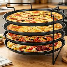 Perforated Non-Stick Pizza Baking Set – 4-Piece Kit With 11-Inch Pans & Cooling Rack For Even Baking And Quick Cooling - Black - View 11