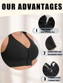 CELILIN Bra Olahraga Model Racerback dengan Resleting Depan, Peredam Guncangan & Push-Up, Mudah Dipakai dan Dilepas - Hitam - View 4