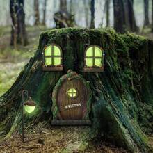 1pc Vintage Imitation Wood Fairy House Door & Window Resin Ornament, Mini Decor With Green Vines & Flowers, Accessory For Tree Trunk, Succulent Bonsai, Moss Micro Landscape, Balcony Yard DIY Landscaping, Terrarium & Miniature Fairy Garden Decor - Vine Pattern Door and Window - View 2
