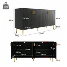 Black Sideboard (152 X 40 X 75 Cm) With A Unique Wave Design And Gold Handles And Feet, Creating An Elegant Dining Area - 黑色 - 查看 6