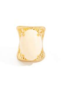 1pc Vintage Faux Gemstone Wide Band Ring, Heavy Luxury Embossed Resin Striped Ring - Gold Ring - View 10