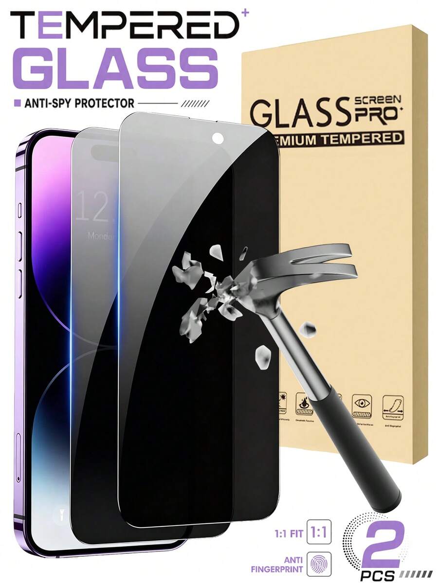 2pcs 14 Pro/14 Pro Max Privacy Anti-Peeping Tempered Glass Screen Protector, Full Screen Anti-Peeping, Shockproof Scratch-Resistant 9H Tempered Glass, Professional Privacy Technology, Easy Installation, Compatible With IPhone18Promax/18Pro/18/17 Pro Max/17 Pro/17 Air/17/16/15/14/13/12/11, Phone Accessories, Suitable For Phone Cases, Essential For Daily Privacy Protection