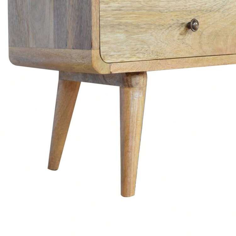 Solid Wood Curved Oak-Ish Media Unit, 2 Drawers And Open Slot, Brown On-Site - 1 - View 6