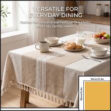 1 buah Taplak Meja Rumbai Bergaris Blok Warna Beige & Khaki, Gaya Rustik Alami, Bahan Poliester, Bentuk Persegi Panjang dengan Tepi Rumbai dan Dekorasi Detail Garis Anyaman, Taplak Meja Rumah Fungsional Cocok untuk Sarapan Sehari-hari, Minum Kopi, Berbincang, dan Acara Berkumpul Keluarga - Aprikot - View 19