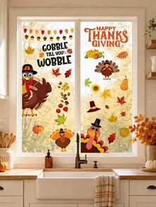 Thanksgiving Window Decals, Autumn Static Cling Window Stickers, Maple Leaf, Turkey And Pumpkin Glass Stickers, Thanksgiving And Autumn Home Decor, Suitable For Kitchen Windows, Party Supplies And Indoor/Outdoor Decoration - Multicolor - View 4