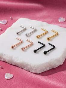 2pcs Stainless Steel Nose Rings For Women,L Shaped Nose Studs Cork Screw,Nose Piercing Jewelry For Women Men,Top 2mm Ball Nostril Piercing Jewelry - L-shaped - View 1