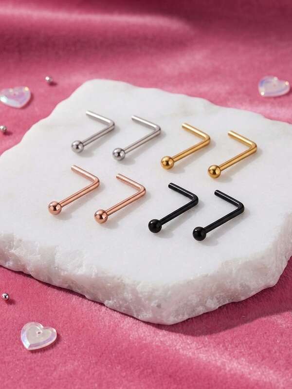 2pcs Stainless Steel Nose Rings For Women,L Shaped Nose Studs Cork Screw,Nose Piercing Jewelry For Women Men,Top 2mm Ball Nostril Piercing Jewelry