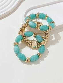 3pcs/Set Fashionable Vintage Thick Multicolor Asymmetrical Acrylic Beaded Bracelet Set, Suitable For Women, Daily Wear, Gift For Friends And Family - Multicolor - View 1