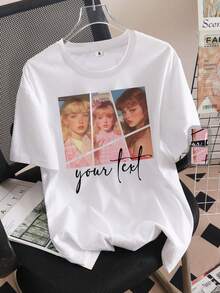 Regalos personalizados para todas las estaciones, ropa casual elegante y cómoda. Camiseta de manga corta con cuello redondo para mujer, ideal para uso diario. - Blanco - Ver 2