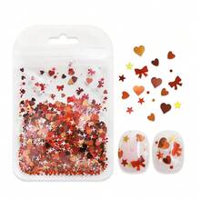 1 Pacote 5g Flocos de Glitter Mistos para Arte de Unhas de Outono, Peças Finas Brilhantes em Formato de Coração, Laço e Estrela, Decoração de Outono, Suprimentos e Acessórios DIY para Arte de Unhas - Multicolorido - Visão 3