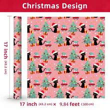 1 Roll Of Christmas Gift Wrapping Paper Featuring A Black Cat Or Christmas Tree Theme On A Pink Background; Made Of Coated Paper; Dimensions: 43 Cm X 300 Cm; Suitable For Wrapping Christmas Gifts, Christmas Party Decorations, And Holiday Gifting. - A - View 9