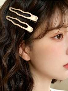 Silver Metal Wavy Hair Clips Women's Fashion Duckbill Side Hair Clips 2pcs/Set,Claw Clips - Silver - View 1