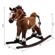Children's Wooden Plush Ride-On Rocking Horse Toy, With, Dark Brown/White - Dark Brown - View 5