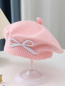 1 Peça Boina de Bebê Outono/Inverno, Gorro de Lã Tricotado, Chapéu de Pintora Versátil e Estiloso para Meninas - Laço bordado - Visão 12