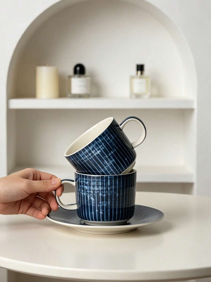 1 Set Retro Coffee Cup & Saucer, Large Capacity Mug For Water, Milk, Breakfast, Suitable For Home, Office, Gifts, Birthday, Dessert Shop, Afternoon Tea, Party, Dorm, Gifts For Friends - Multicolor - View 1