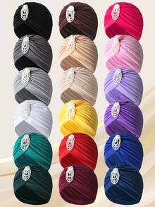 1pc Women's Pearl Pendant Watermelon Hat, Simple Retro Headband Hat, Headscarf Hat - Multicolor - View 3