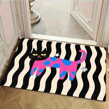1pc Striped Pink Kitten Bath Mat, Bathroom Rug, Door Mat, Small Rug, Carpet, Floor Mat, Home Decor, Area Rug, Outdoor Mat, Home Decor, Area Carpet, Bedroom Rug, Washable Carpet - Multicolor - View 3