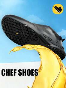 Men's Chef Work Shoes, PU Sole Professional Kitchen Restaurant, Suitable For Kitchen, Restaurant, Cafeteria And Hotel Cleaning Work Environments - 黑色 - 查看 4