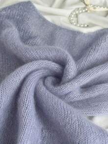 Sweater Pullover Rajut Bahu Terbuka Wanita, Atasan Rajut Bergaris Asimetris Lengan Panjang, Elastisitas Sedang, Panjang Reguler, Cocok untuk Musim Semi dan Gugur - Mauve Purple - View 9