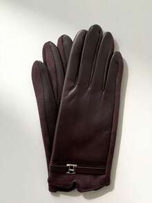 1 Pair Elegant Solid Color Casual Women's Gloves, Mature And Sophisticated, Suitable For Outdoor Sports And Leisure, Autumn/Winter - Brown - View 3
