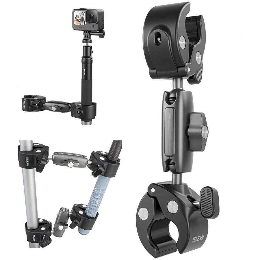 TELESIN Motorcycle Bike Monopod Bicycle Handlebar Panoramic Mount For D J I Action 6 5 4 3 Luna Ultra 360 Dual Ball Clamp Invisible Selfie Stick Bracket For Hero
