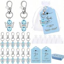 60pcs/Set Angel Keychain Gift Set, Includes 20 Keychains, 20 Transparent Organza Bags And 20 Thank You Cards, Suitable For Wedding Gifts, Baptism Party Gifts, Birthday Party Gifts And Guest Gifts (Pink, Blue) - A - View 7