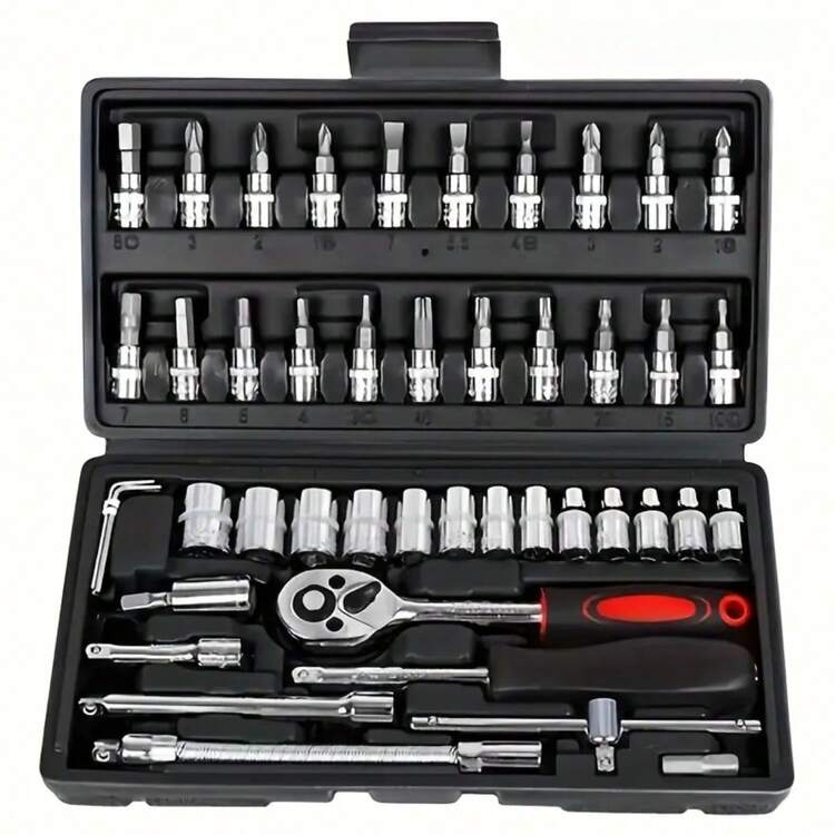 115/46pcs Wrench Socket And Ratchet Wrench Set, With Metric Sockets And Extension Bars, For Automotive Repair And Home Use, Includes Storage Box - Multicolor - View 5