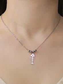 LIKGREAT 1pc Fish Bone Animal Hollow Pendant Minimalist Unisex Stainless Steel Necklace Party Gift Jewelry - Fishbone Series - View 8