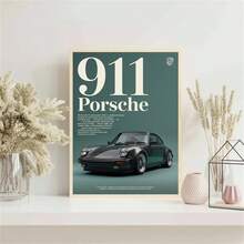 1件現代美學德國跑車壁飾：復古黑色保時捷 911 對比深藍綠色背景－高畫質畫布印刷（無框），適合男孩房裝飾 - 911 B - 查看 3
