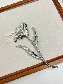 1PC European & American Vintage Luxury Exaggerated Metallic Leaf & Flower Brooch, For Women's Daily, Party, Date Wear - Silver - View 6