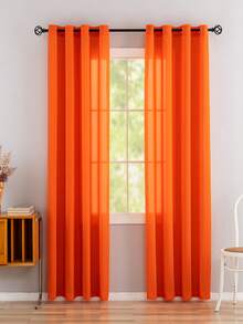 1/2pcs Orange Chiffon Sheer Curtains, Soft & Flowy, For Living Room, Bedroom, Balcony, Bay Window, Sunshade - Orange - View 1