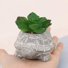 Artificial Succulent Plant With A Turtle-Shaped Cement Pot And Green Succulents, Small And Delicate, Perfect For Home Decoration Or As A Care-Free Gift For Valentine's Day, Back-To-School Season, And More. - Grey - View 4