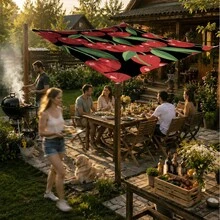 Terpal Pelindung Matahari Motif Cherry, Kanopi Pelindung Matahari Luar Ruangan Besar, Tenda Cetak Modern untuk Taman, Teras, Dekorasi Halaman, Termasuk Tali Pengikat - Merah - View 4