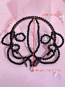1pc Luxury Fashion Crystal Beaded Rhinestone Bridal Headband, Personalized Wedding Banquet Party Hair Accessory - Black - View 5