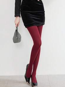1 par de leggings/medias/calcetines de mujer vintage color burdeos sólido mate de alta elasticidad anti-enganche, versátiles y estilizantes, aptos para todas las estaciones, uso diario y estilismo de fiestas festivas - Multicolor - Ver 2