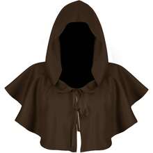 Capa con capucha retro de Halloween, estilo corto, accesorio para actuaciones escénicas, disfraz de cosplay. - Marrón - Ver 2