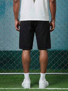 EVRINFINITE Black Knee Length Loose Straight Leg Denim Shorts For Men, All-Match Casual Design, Versatile Daily Wear, Summer - Black - View 2