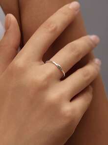 MODIAN 925 Sterling Silver Women's Asymmetric Wavy Thin Ring, Smooth Curved Stackable Finger Ring, Daily Delicate Silver Jewelry Gift - Silver - View 2