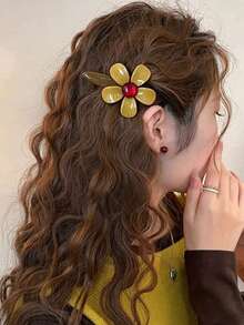 2pcs Korean Floral Hair Clips, Elegant Side Crocodile Clips For Fixing Loose Bangs, Fashionable High-End Women's Hair Accessories - Multicolor - View 2