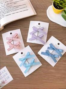8pcs Mini Ribbon Bow Hair Clips, Solid Color Small Hair Clips, Sweet & Playful Side-Parting Hair Accessories, Cute Girls Daily Makeup Hairstyle Hair Accessories - Multicolor - View 6