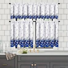 Set 3 Buah Tirai Dapur Pendek Motif Bunga Biru, Gaya Pedesaan untuk Jendela Kecil, Dekorasi Rumah untuk Dapur dan Kedai Kopi - MultiWarna - View 10