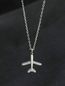 1pc S925 Sterling Silver Fashion Niche Design Airplane Pendant Necklace, Personalized Exquisite Sweet Cute Minimalist Fresh Ins Cold Style Versatile Elegant Collarbone Chain, Suitable For Women's Daily Commute Wear, Casual Party Neck Accessory Gift - Airplane - View 4