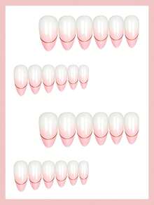 24pcs Apricot Pink White Gradient French Style Press-On Nails, Minimalist Thin Gold Line Glossy Wearable Nails, Soft Aesthetic Girl Style, Suitable For Dating And Office, Self-Adhesive Nail Stickers - Multicolor - View 2