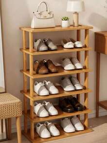 1pc 2-6 Tier Natural Bamboo Freestanding Storage Rack, Multifunctional Adjustable Shoe Rack & Bookshelf, Space-Saving Display Shelf, Suitable For Entryway, Dorm And Small Apartment, Back To School And Moving Essential - Multicolor - View 5