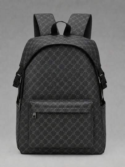 peach tree Minimalist Black PU Laptop Backpack, Daily Rucksack, Fits 12in Tablet, Versatile Solid Color Campus Style School Bag, Large Capacity Travel Fashion
