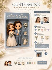 Custom 2D Portrait, Personalized Digital Portrait Art, Custom Photo To 2D Cartoon Acrylic Plaque, Wedding Souvenir, Personalized Acrylic Keepsake, Anniversary Gift, Perfect Keepsake For Special Someone, Personalized Photo Stand, Office Decor, Elegant Living, Photo Gift - Multicolor - View 4