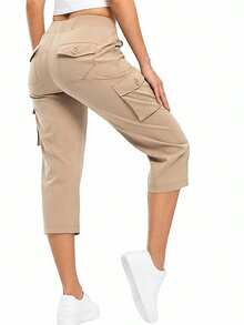 Womens Crop Cargo Pants Capri Pants Lightweight Quick Dry Stretch Tapered Hiking Trousers Casual Elastic Waist Utility Pants With Pockets - Dark Grey - View 7