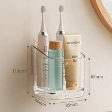 1pc Minimalist Wall-Mounted No-Drill Toothbrush Holder, Storage Rack For Toothpaste, Facial Cleanser, Bathroom Wall Shelf With Compartments - Multicolor - View 13