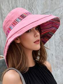 Women's Reversible Bucket Hat, Spring/Summer Sun Hat, Versatile Travel Beach Hat With Face Coverage, - Multicolor - View 5